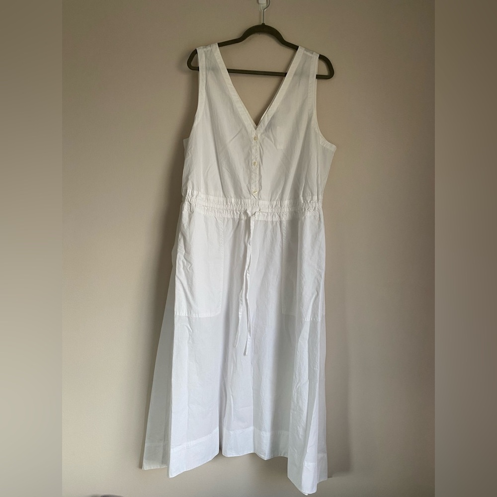 Gap NEW white 100% cotton vneck midi dress XL TALL